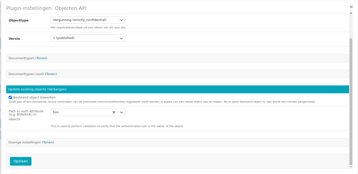 Screenshot van registratieopties die "bijwerken" in ingeschakelde stand toont.